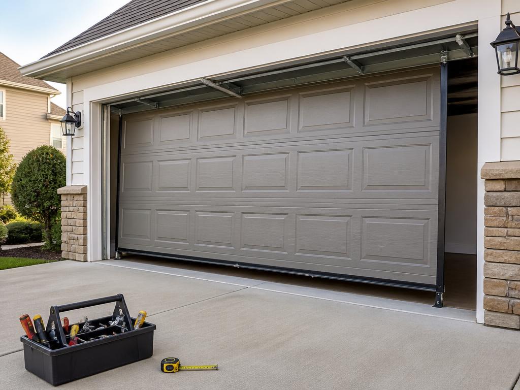 New residential garage door being installed on a home in Mount Holly, NC